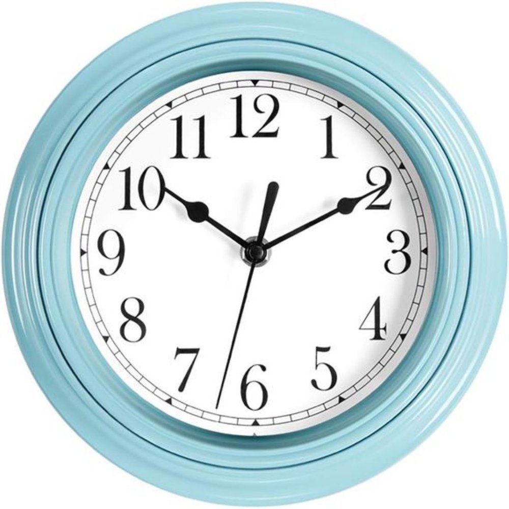 Blue Wall Clock 9 inch Silent Non-Ticking Quartz Decorative Battery Operated